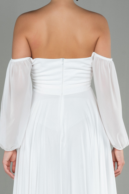 White Long Chiffon Prom Gown ABU2457