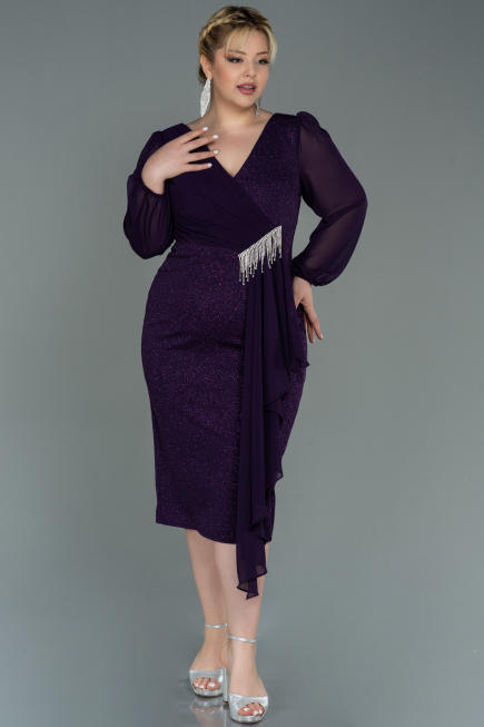 Midi Purple Plus Size Evening Dress ABK1726