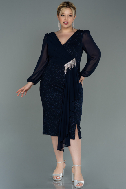 Midi Navy Blue Plus Size Evening Dress ABK1726