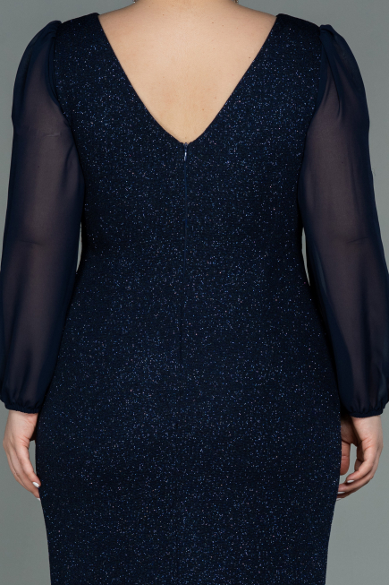 Midi Navy Blue Plus Size Evening Dress ABK1726