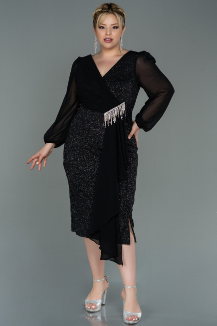 Midi Black Plus Size Evening Dress ABK1726