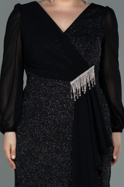 Midi Black Plus Size Evening Dress ABK1726