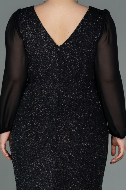 Midi Black Plus Size Evening Dress ABK1726