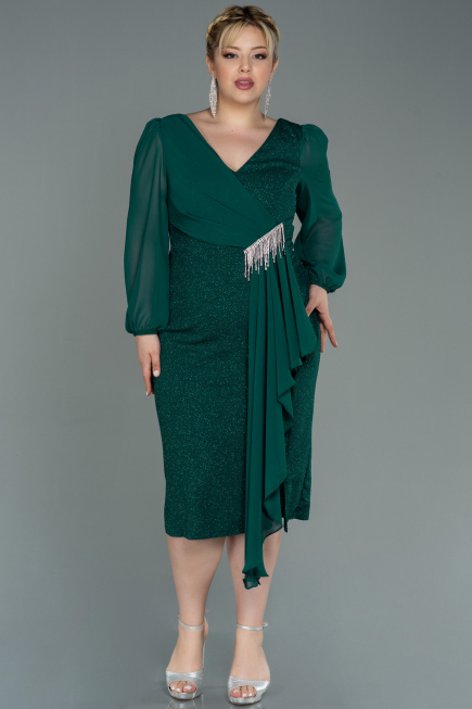 Midi Emerald Green Plus Size Evening Dress ABK1726