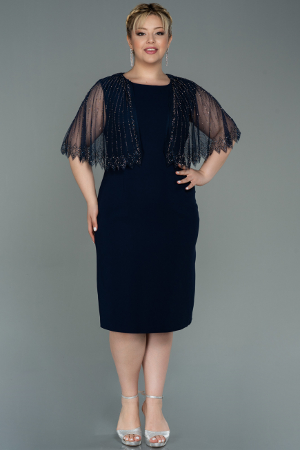 Navy Blue Midi Plus Size Evening Dress ABK1662
