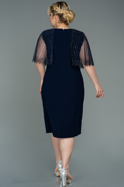 Navy Blue Midi Plus Size Evening Dress ABK1662