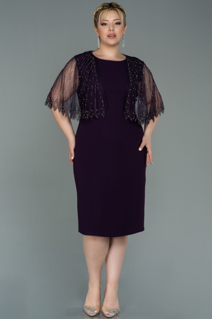 Purple Midi Plus Size Evening Dress ABK1662