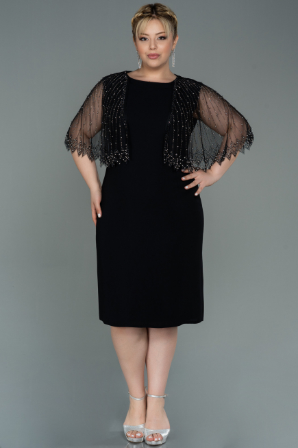 Black Midi Plus Size Evening Dress ABK1662