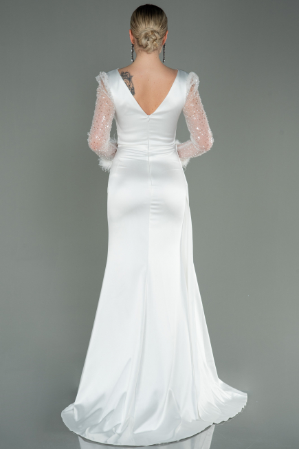 Long White Satin Evening Dress ABU3080