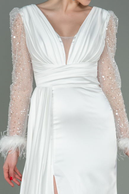 Long White Satin Evening Dress ABU3080