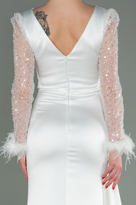 Long White Satin Evening Dress ABU3080