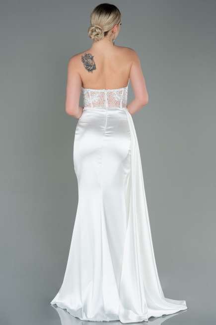 White Long Satin Evening Dress ABU2127