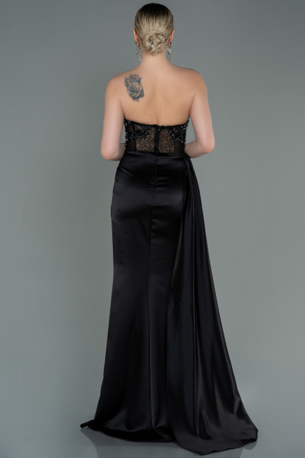 Long Black Satin Evening Dress ABU2127