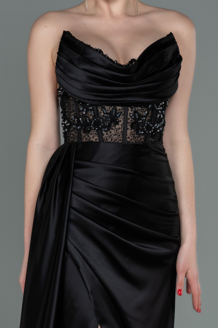 Long Black Satin Evening Dress ABU2127