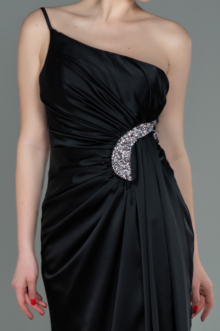 Long Black Satin Engagement Dress ABU3088