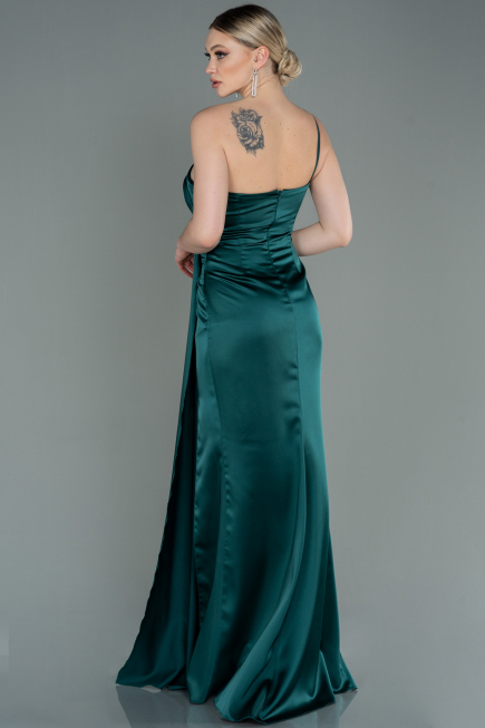 Long Emerald Green Satin Engagement Dress ABU3088