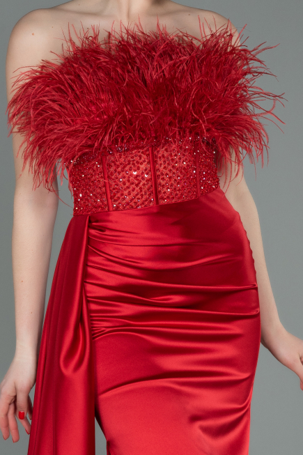 Long Red Satin Evening Dress ABU3091