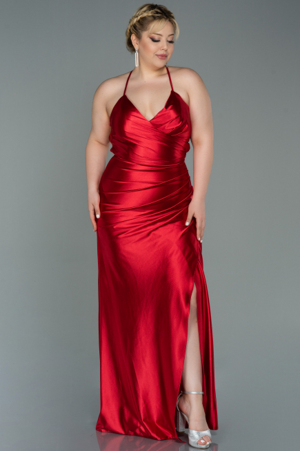 Long Red Satin Plus Size Evening Dress ABU3053
