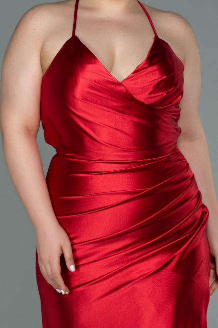 Long Red Satin Plus Size Evening Dress ABU3053