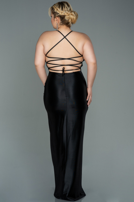 Long Black Satin Plus Size Evening Dress ABU3053