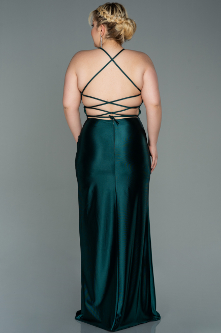 Long Emerald Green Satin Plus Size Evening Dress ABU3053