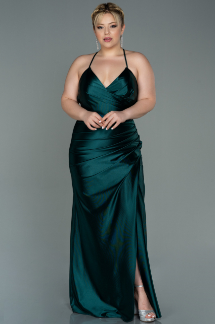 Long Emerald Green Satin Plus Size Evening Dress ABU3053