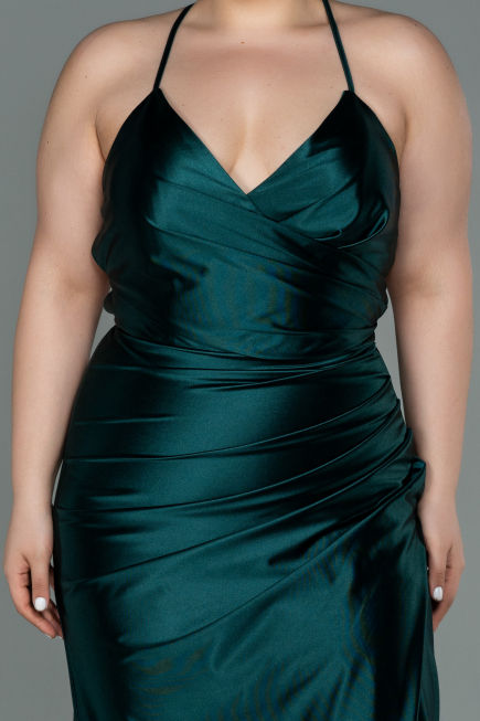 Long Emerald Green Satin Plus Size Evening Dress ABU3053