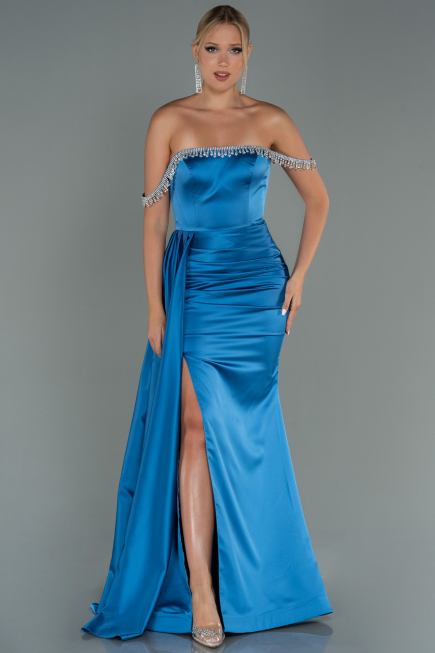Indigo Long Satin Evening Dress ABU2618