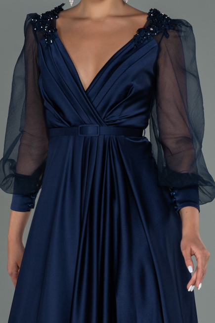 Navy Blue Long Satin Evening Dress ABU2830