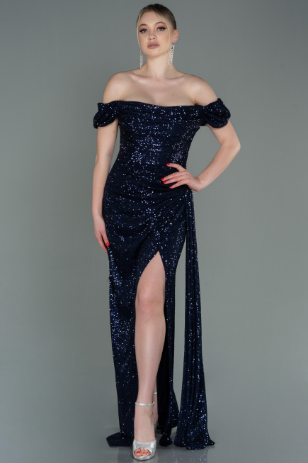 Long Navy Blue Scaly Evening Dress ABU2987