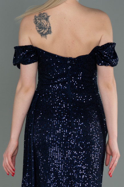 Long Navy Blue Scaly Evening Dress ABU2987