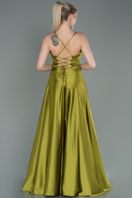 Pistachio Green Long Satin Evening Dress ABU2583