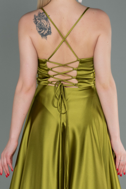 Pistachio Green Long Satin Evening Dress ABU2583
