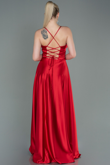 Red Long Satin Evening Dress ABU2583