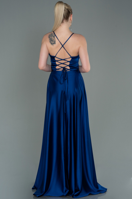 Sax Blue Long Satin Evening Dress ABU2583