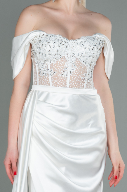 White Long Satin Evening Dress ABU2087
