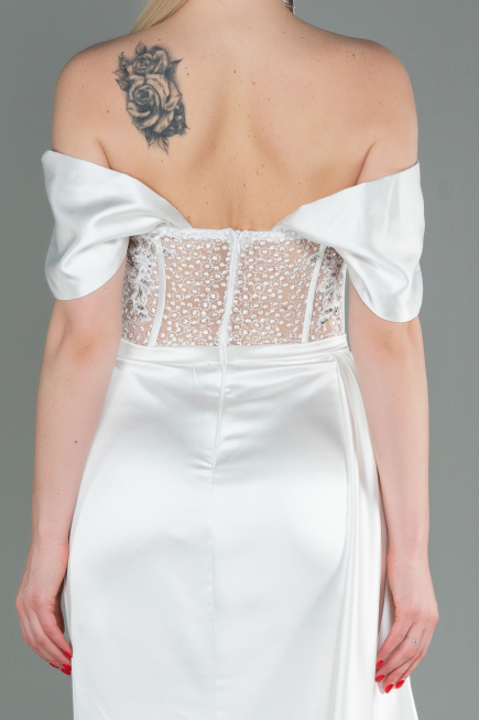White Long Satin Evening Dress ABU2087