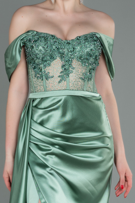 Turquoise Long Satin Evening Dress ABU2087