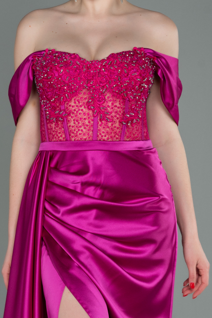Fuchsia Long Satin Evening Dress ABU2087