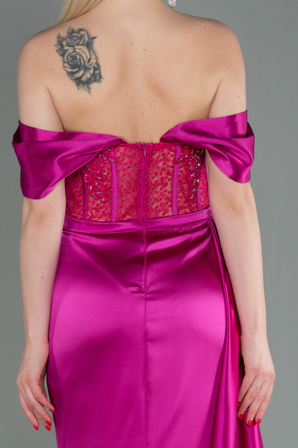 Fuchsia Long Satin Evening Dress ABU2087