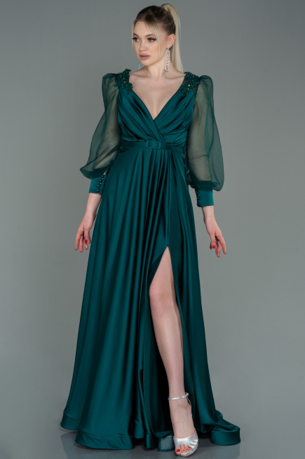 Long Emerald Green Satin Evening Dress ABU2830