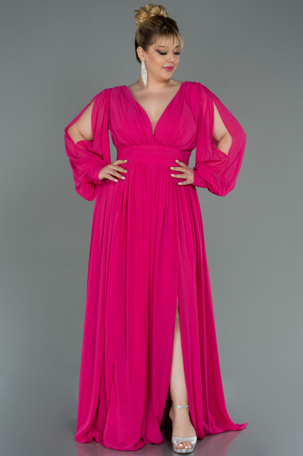 Fuchsia Long Chiffon Oversized Evening Dress ABU1988