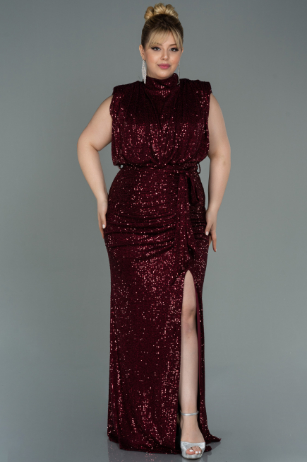 Long Burgundy Scaly Plus Size Evening Dress ABU3115