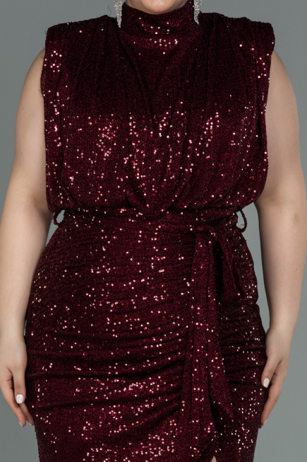 Long Burgundy Scaly Plus Size Evening Dress ABU3115