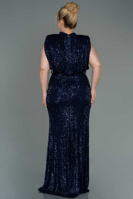 Long Navy Blue Scaly Plus Size Evening Dress ABU3115