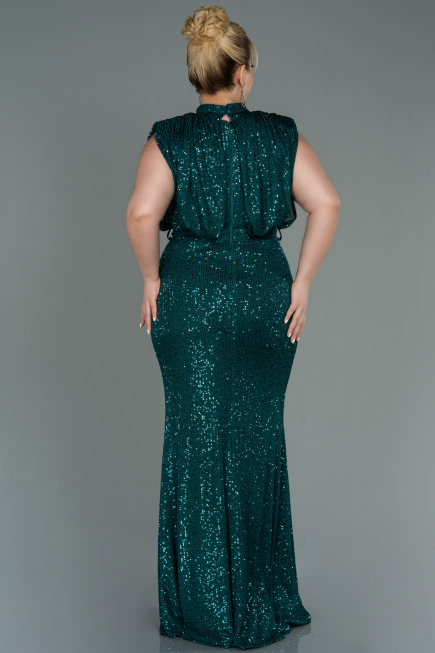 Long Emerald Green Scaly Plus Size Evening Dress ABU3115