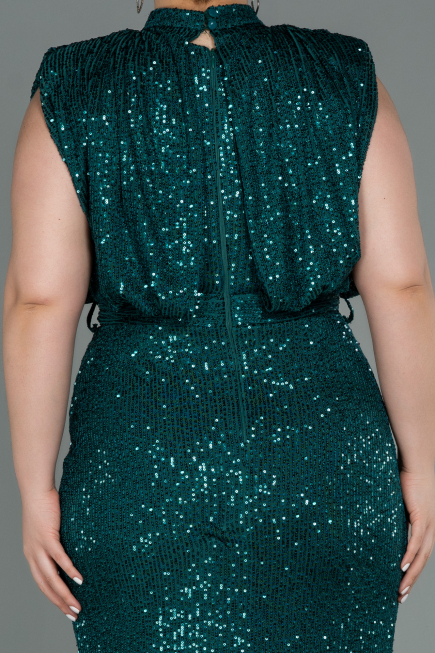 Long Emerald Green Scaly Plus Size Evening Dress ABU3115