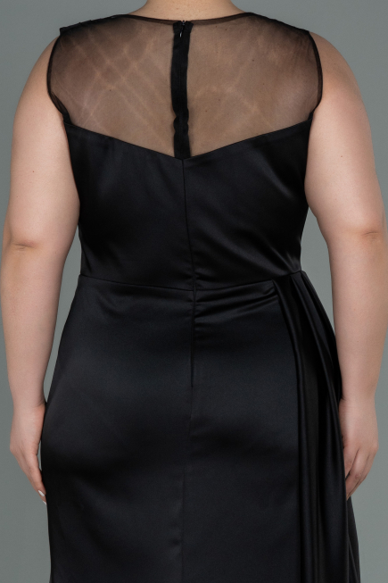 Long Black Satin Plus Size Evening Dress ABU3125