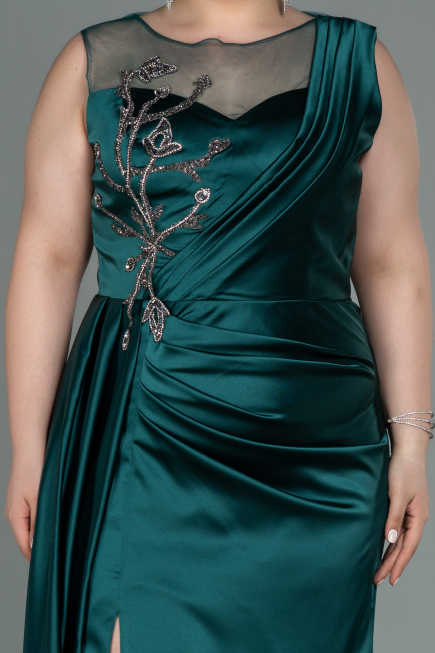 Long Emerald Green Satin Plus Size Evening Dress ABU3125