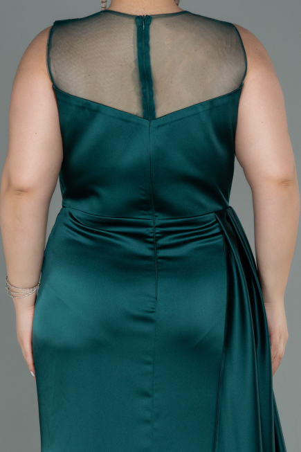 Long Emerald Green Satin Plus Size Evening Dress ABU3125